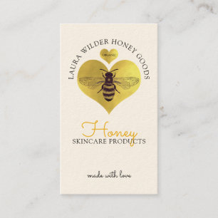Cartão De Visita Mel Bee Skincare Products Dourado Heart Bee Logo