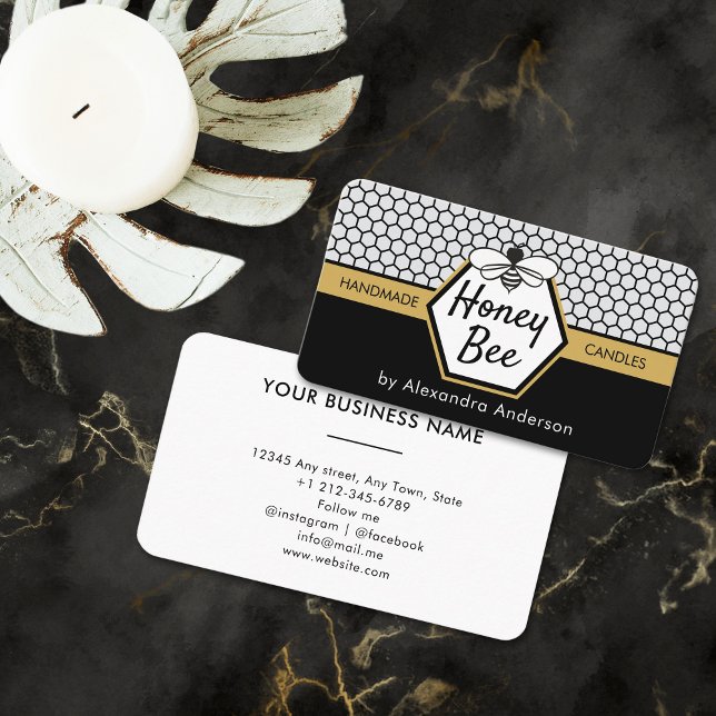 Cartão De Visita Mel elegante Abelha Apiária Mel Amarelo Negro (Elegant Honey Bee Apiary Honeycomb Black Yellow Business Card)