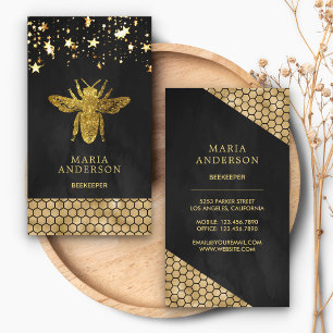 Cartão De Visita Mel Glitter Dourado Preto Abelha Apicultor