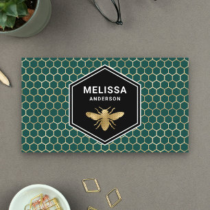 Cartão De Visita Mel Verde Esmeralda Favo de Mel Folha de Ouro Abel