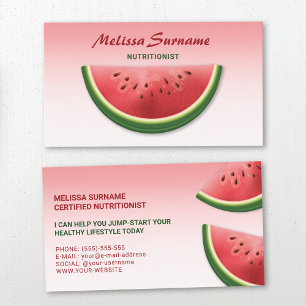 Cartão De Visita Melancia Rosa Fatia de Fruta Nutricionista