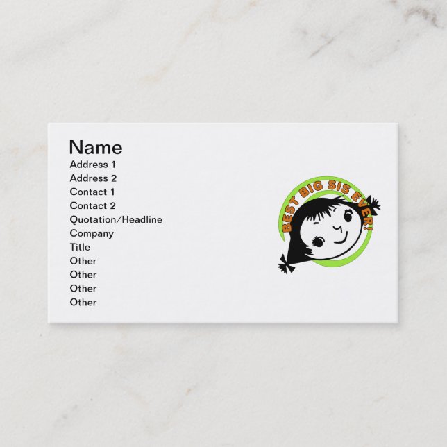 Cartão De Visita Melhor irmã mais velha retro nunca (Frente)