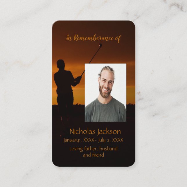 Cartão De Visita Memória Memória Memorial Golf Golfer Golfing (Frente)