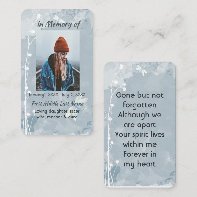 Cartão De Visita Memória Memorial Keepsasaara Dragonfly White Flowe (Frente/Verso)