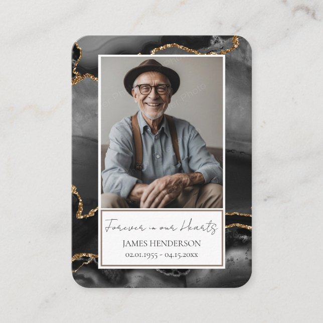 Cartão De Visita Memorial Black Dourado Stone Fotografia Funeral Ke (Frente)