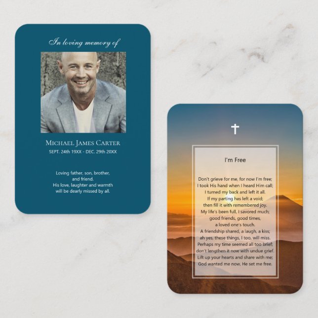 Cartão De Visita Memorial fotográfico, rezo grátis com cruz (Frente/Verso)