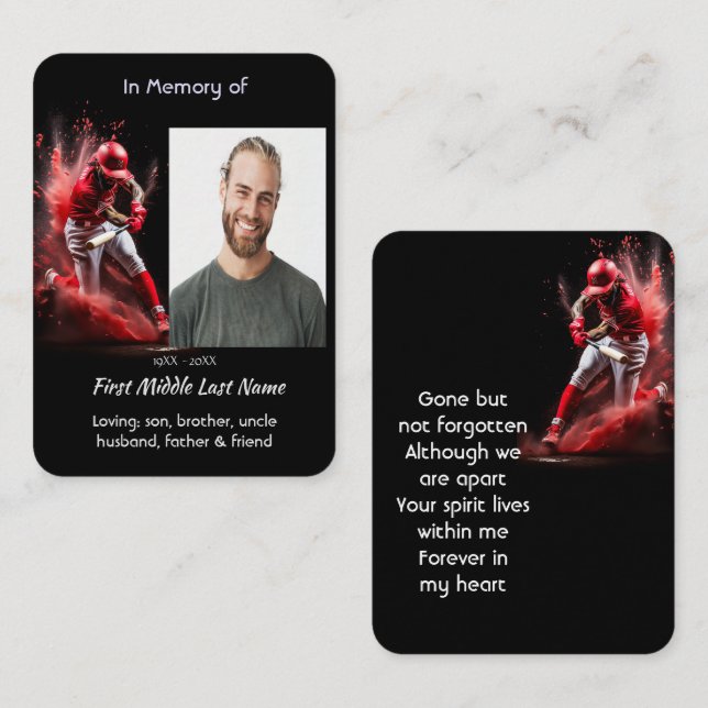 Cartão De Visita Memorial Keepsake Baseball Softball  (Frente/Verso)