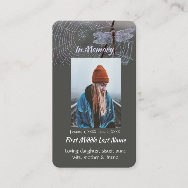 Cartão De Visita Memorial Keepsake  Card Dragonfly Dewdrops (Frente)