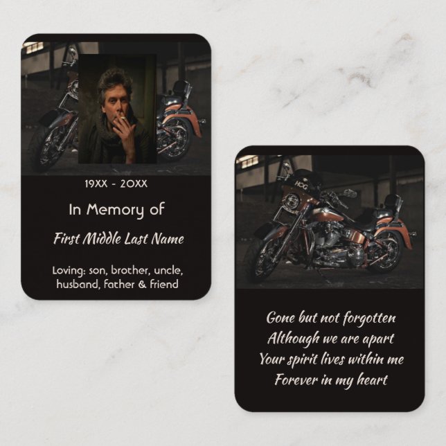 Cartão De Visita Memorial Keepsake Custom Motorcycle Biker (Frente/Verso)
