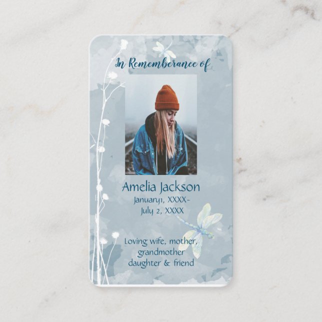 Cartão De Visita Memorial Memory Card Dragonfly White Flower (Frente)