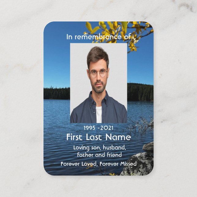 Cartão De Visita Memorial Photo Lake Trees Pocket Keepsaes (Verso)