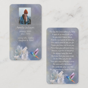 Cartão De Visita Memorial Prayer Card Hummingbird White Flowers