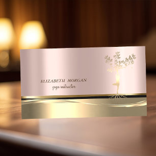 Cartão De Visita Menina da Árvore de Ouro Elegante Silhueta Rosa Do