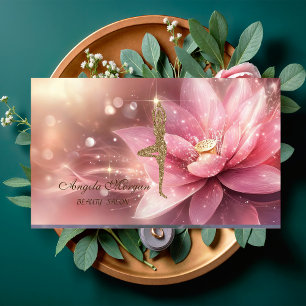 Cartão De Visita Menina de ioga com brilho de flor de lótus rosa mo
