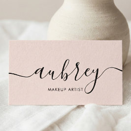 Cartão De Visita Menina Minimalista de Caligrafia Rosa Esbranquiçad