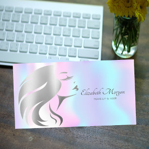 Cartão De Visita Menina Moderna Silhueta Facial Holográfica Elegant