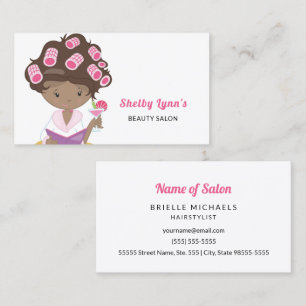 Cartão De Visita Menina rosa bonita com cabelo e salão de beleza