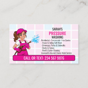 Cartão De Visita Menina Rosa de Lavagem de Alta Pressão QR Power Wa