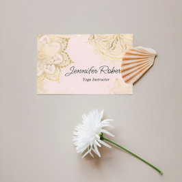 Cartão De Visita Menina rosa Dourada Mandala Yoga Instrutor Floral