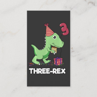 Cartão De Visita Menino de aniversário de 3 anos Dinossauro três cr