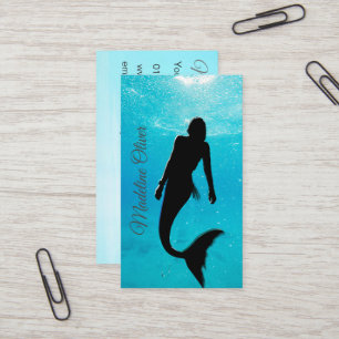 Cartão De Visita Mermaid Silhouette Blue Ocean QR Code Professional