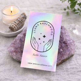 Cartão De Visita Mestre Curador Reiki Celestial Holográfico Moderno