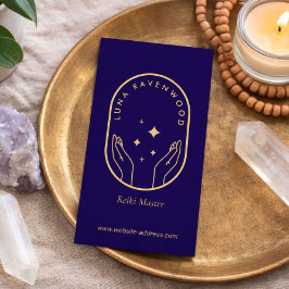 Cartão De Visita Mestre Moderno de Reiki Celestial Mãos de Cura Azu