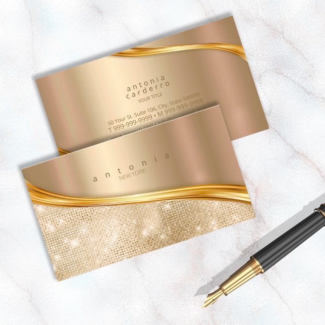 Cartão De Visita Metal and Glitter Wave Dourada ID807 (Criador carregado)