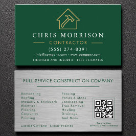 Cartão De Visita Metal Building Construction Green Gold QR Code
