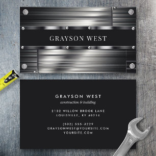Cartão De Visita Metal Cinza Escovado Masculino Moderno
