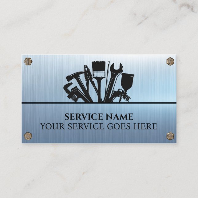 Cartão De Visita Metal de Manutenção de Reparo de Manual Azul Perso (Frente)
