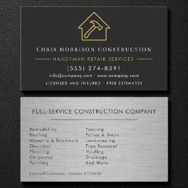 Cartão De Visita Metal Handyman Construction Black Gold