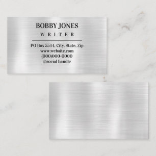 Cartão De Visita Metálico de Folha Silver Mínima Elegante