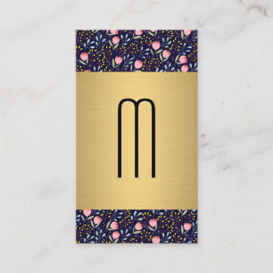 Cartão De Visita Metálico Dourado  Flores De Flores  Monograma