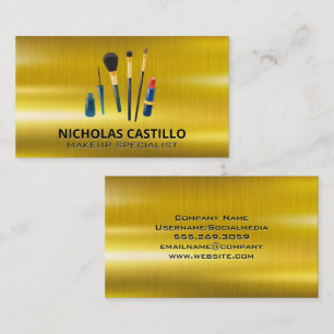 Cartão De Visita Metálico Dourado  Pincéis de maquiagem