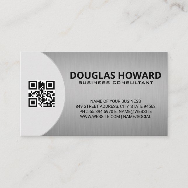 Cartão De Visita Metálico moderno prata | QR (Frente)