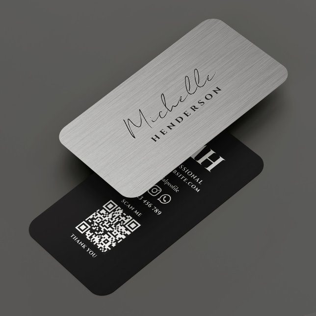 Cartão De Visita Metálico Preto Prata Profissional Moderno (Modern Professional Silver Black Metallic Business Card
)