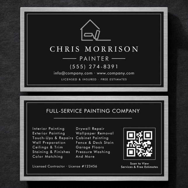 Cartão De Visita Metallic House Painter QR Code Painting  (Criador carregado)