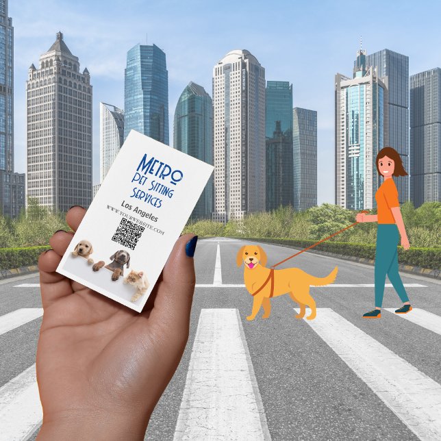 Cartão De Visita Metro Pet Sentado Código QR de Los Angeles (Pet Sitting Business Cards)