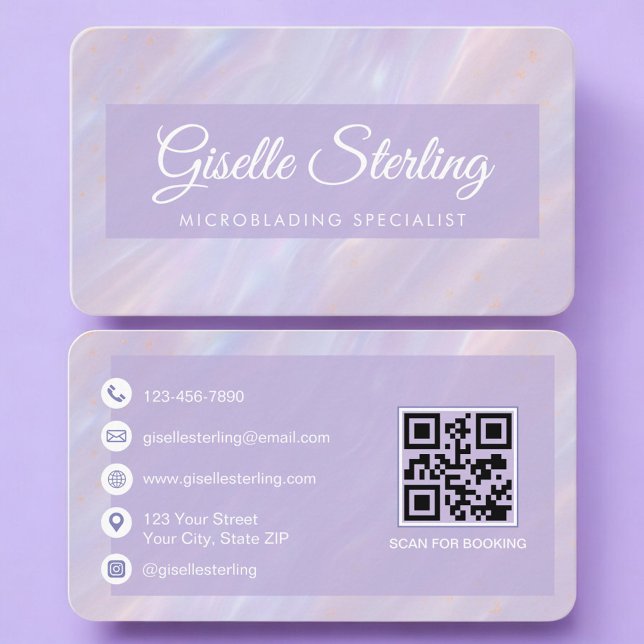 Cartão De Visita Microblading Código QR Iridescente Profissional (Criador carregado)