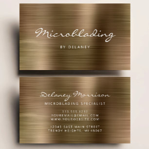 Cartão De Visita Microblading com Letra de Metal Escovado Dourado