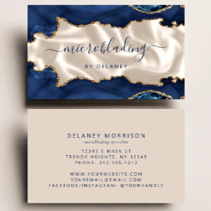 Cartão De Visita Microblading de Luxo Azul Naval Ágata Marfim