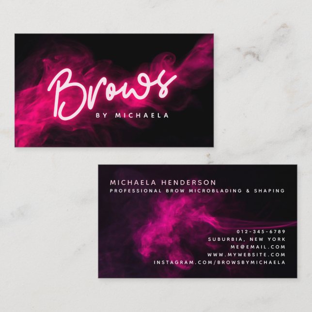 Cartão De Visita Microblading/Modelagem de Sobrancelhas Rosa Neon e (Frente/Verso)