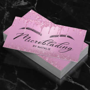 Cartão De Visita Microblading Pink Glitter Drives Typografia Busine