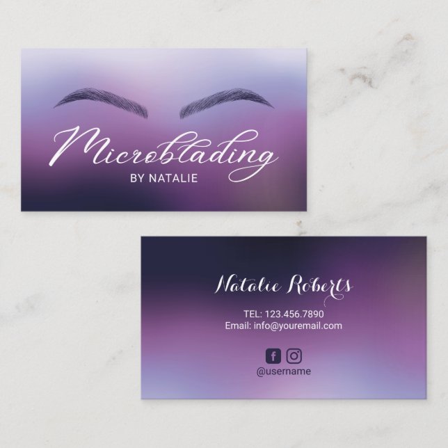 Cartão De Visita Microblading Purple Ombre Typografia Beauty Salon (Frente/Verso)
