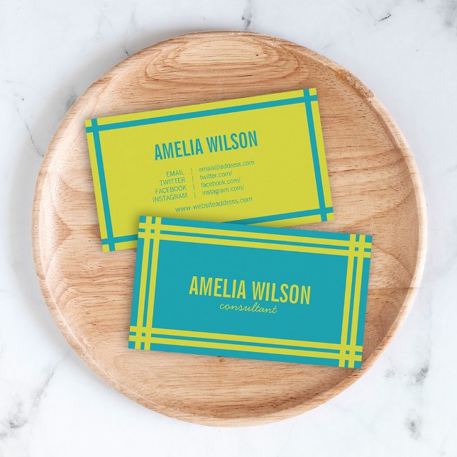 Cartão De Visita Mídia social azul e verde moderna vibrante e brilh (Criador carregado)