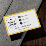 Cartão De Visita Mídia social branca amarela minimalista seu logoti<br><div class="desc">Cartão de visita elegante e minimalista,  com bordas amarelas às quais você pode adicionar seu próprio logotipo,  e seu identificador de instagram,  página do facebook,  e-mail e site.</div>
