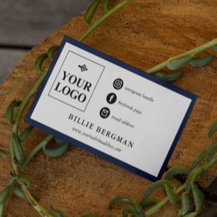 Cartão De Visita Mídia social branca e Marinho minimalista