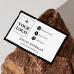 Cartão De Visita Mídia social branca-negra minimalista Seu logotipo<br><div class="desc">Cartão de visita elegante e minimalista ao qual você pode adicionar seu próprio logotipo,  e seu identificador de instagrama,  página do facebook,  e-mail e site.</div>