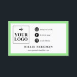 Cartão De Visita Mídia social branca verde limão<br><div class="desc">Cartão de visita elegante e minimalista com bordas de verde limão às quais você pode adicionar seu próprio logotipo,  e seu identificador de instagram,  página do facebook,  e-mail e site.</div>